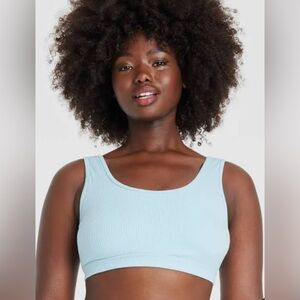 Auden Rib Knit Scoop Bralette in Blue Size Large